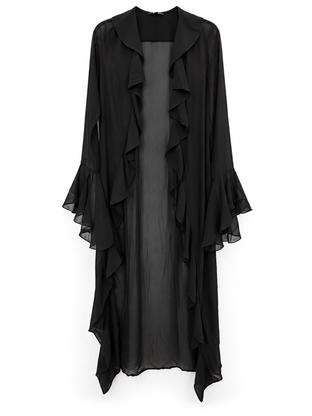 Fashion Nova Black Sheer Ruffle Kimono Robe
